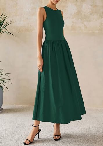Image of PRETTYGARDEN Maxi Dresses for Women 2026 Summer Casual Sleeveless Patchwork Flowy Vacation Sundress Knit Long Work Tank Dress