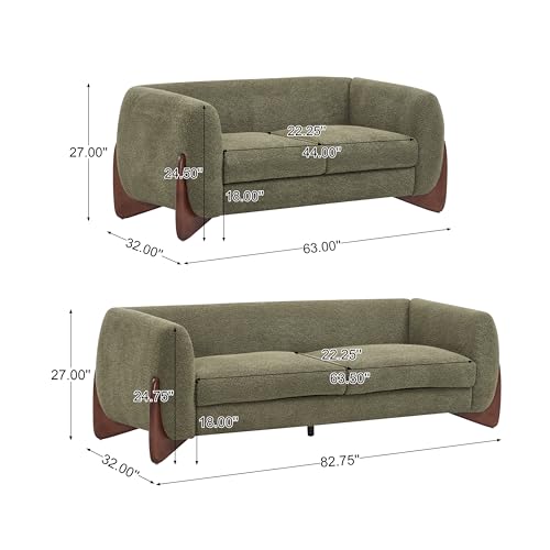 Image of Christopher Knight Home Almad 2 Pieces Sofa Couch Set, Cozy 3-Seater Sofa and Loveseat for Living Room, Upholstered Couch Chair, Soft Seating Lounge Sofa with Wood Frame, Boucle Fabric, Olive Green