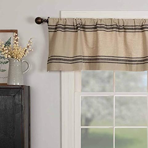 Piper Classics Mill House Stripe Black Valance Curtain, 16" L x 72" W, Farmhouse Primitive Grain Sack Stripe Window Treatment, Beige & Black Cover
