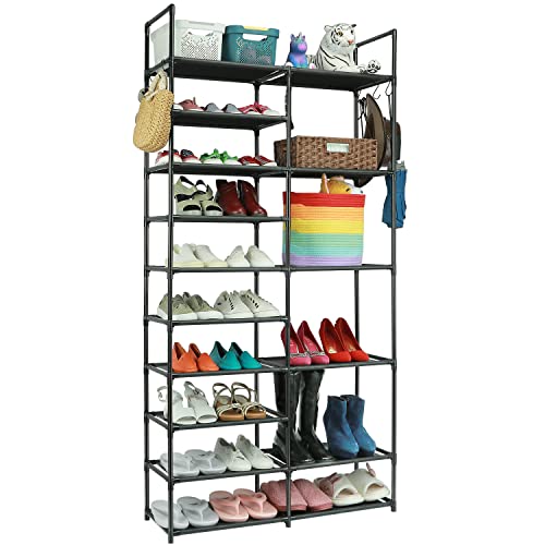 Lnyzqus 10 Tier Tall Shoe Rack Boots Organizer, Black Large Shoe Shelves Shoe Stand For 30-36 Pairs,Vertical Stackable Shoe Organizer Sturdy Shoe Tower For Garage Bedroom #TOP21