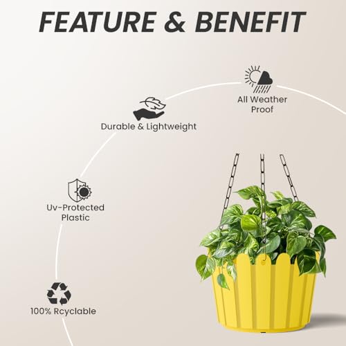 Image of YUCCABE ITALIA SHERA Hanging Fence 8 INCH Planter Pot Plastic Flower Hanging Pots for Home Decoration Sutiable for Indoor and Outdoor (Yellow, Pack of 3)