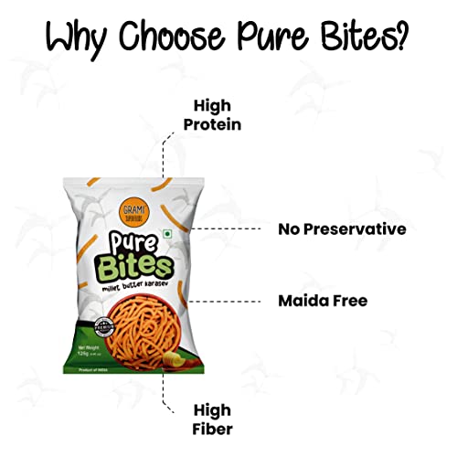Image of Grami Superfoods Pure Bites Millet Butter Karasev - Pack of 4 (500g) | Healthy Indian Snacks | Millet Snacks | No Maida | No Preservative | High Protein & Fiber Snack | Low GI | Healthy Namkeen For Kids & Adults | Weight Loss Namkeen | Sugar Free | Diabetic Friendly Namkeen