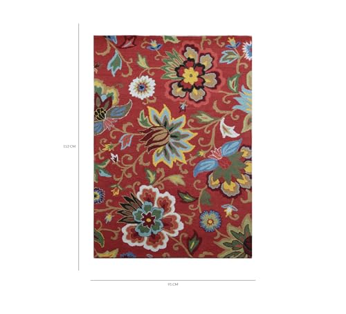 Image of Jaipur Rugs Red and Orange Floral Wool 3'6X5'6 Feet Hand Tufted Carpet Rugs for Living Room, Bedroom & Home