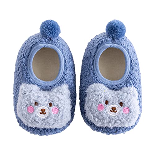 Lazyspace Chaussons pour nouveau-né nouveau-né bébé fille garçon antidérapant doux chaud respirant petit ours épais plus velours automne hiver chaussures de marche pour enfant 0-18 mois, bleu, 18 mois Cover