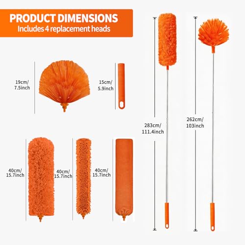 Image of Cobweb Duster with Extension Pole,Cleaner Outdoor 110 inch Telescoping Extended Sspider Brush, Dusting Kit,Long Handle Reach for High Ceilings and Fans,Microfiber Webster Remover Tools Feather Dusters