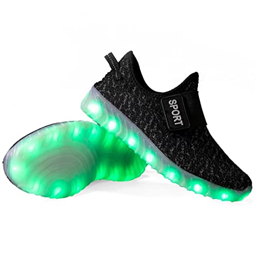 Tolln Kids Boys Girls Breathable Led Light Up Flashing Sneakers For Children Shoes-009-01Black-35 #TOP1