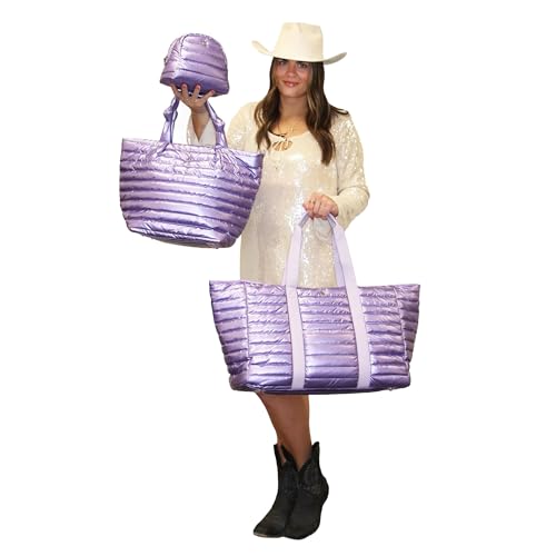 Large Cassie Weekender Bag Nylon Stylish Puffer Duffel with Strap Ideal for Travel, Gym, Overnight, and Everyday Use- Spacious and Lightweight, Lavendar2