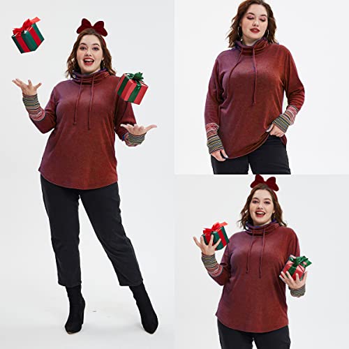 Image of CARCOS Womens Plus Size Tops Mock Neck Long Sleeve Shirts Turtleneck Tunics for Fall Winter XL-5XL