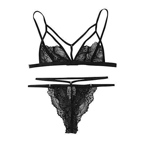 Ensemble lingerie sexy avec soutien-gorge en dentelle transparente et thong adultis