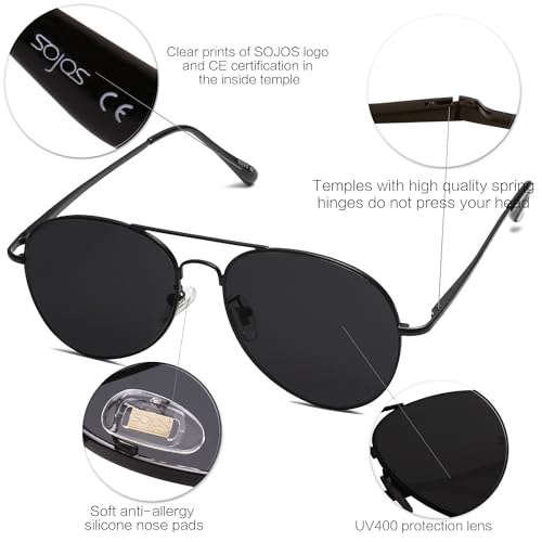 Image of SOJOS Classic Aviator Sunglasses for Women Men Metal Frame Spring Hinges SJ1030