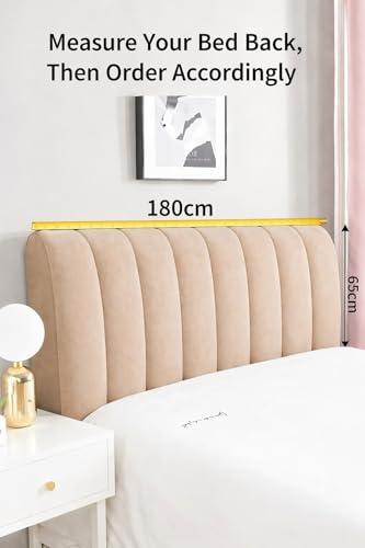 Image of HOMETHREADS Velvet Padded Headboard Cover with Foam - Soft, Wrinkle-Resistant Bed Back Protector, Suitable for Wooden, Leather & Upholstered | Fits 6 ft Headboards only (68x180 cm) (Beige)