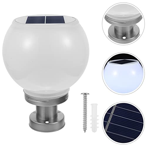 Osaladi 200Mm Led Solar Post Light Outdoor Round Ball Landscape Light For Exterior House Garden Yard Patio Fence Deck, White, Random Base #TOP7