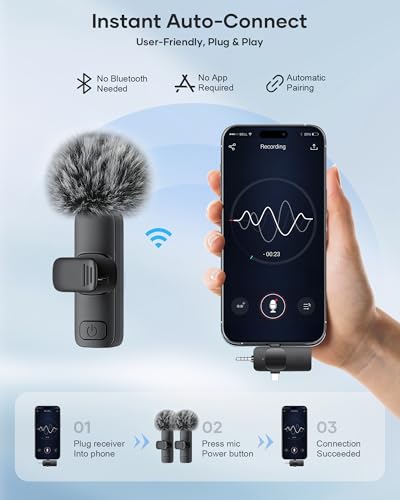 Image of 3-in-1 Wireless Lavalier Microphone for iPhone, iPad, Android, Camera - Noise-Canceling Mini Mic with 2.4G Ultra-Low Latency for Vlog, TikTok & YouTube Streaming (2 Mics)