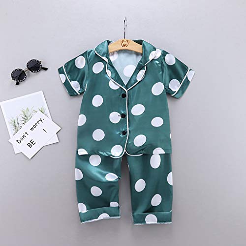 Toddler Boy Girl Summer 𝐏ajamas Silk Satin Sets for Kid Button Down Short Sleeve Polka Dot Shirts Pants Soft Loung𝐞wear2