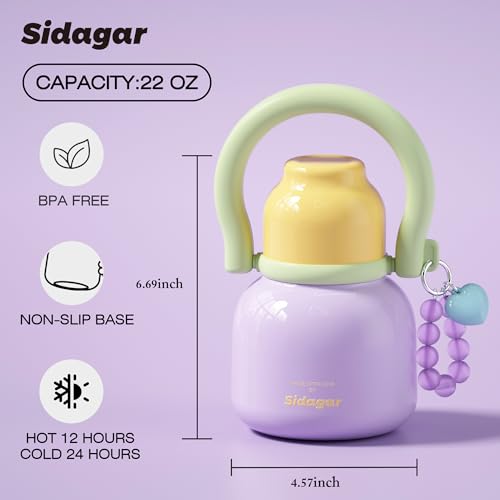 Botella de agua aislada a prueba de fugas con asa doble tapa 22 oz Violeta Sidagar miniatura 2