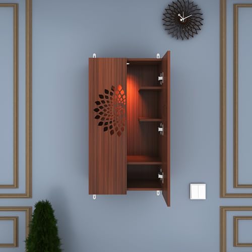 Image of Anikaa Spirit LED Light Puja Stand - Walnut (D.I.Y - Do-It-Yourself) - Wall Mountable Temple Shelf for Home & Office Decoration