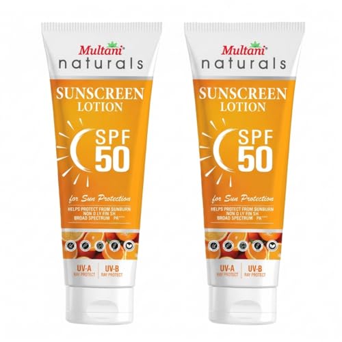 Image of Multani Natural Sunscreen SPF 50 PA++++ 100 ml (Pack of 2) | Lightweight & Non-Greasy | No White Cast | Broad Spectrum & UV Protection UVA /UVB | Clinically Tested | For All Skin Types | For Men & Women