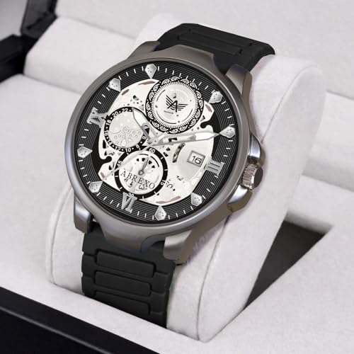 Image of Chronograph Look Gun Metal Round Dial Date Working Arabic Magnet Silicone Strap Watch for Men