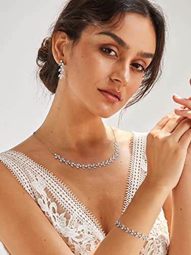 Sweetv Cubic Zirconia Bridal Jewelry Set For Wedding, Crystal Marquise Necklace Dangle Earrings Bracelet Set, Wedding Prom Jewelry For Bride Bridesmaids #TOP1