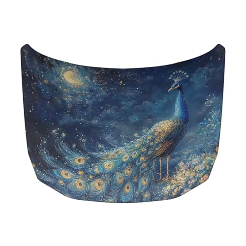 Image of Car Hood Cover, Easy Installation Auto Engine Cover Stretchable Car Hood Protector, Peacock Prints Waterproof Sunproof Automotive Exterior Accessories