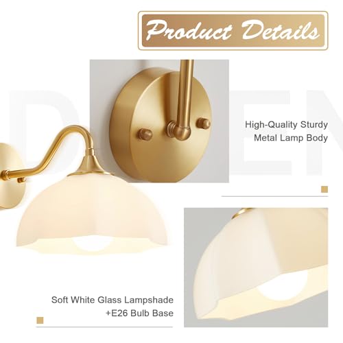 Image of Gold Wall Sconce 1-Light Modern Wall Lighting Fixture Farmhouse Vanity Sconces Lights with Milk White Glass Shade Indoor Wall Sconce Lamp Wall Mount Light Fixture for Bedroom MWL02-1A