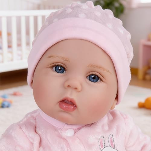 Image of EKOKIZ 18 Inch Reborn Baby Doll - Weighted Lifelike Newborn Girl with Soft Cloth Body, Vinyl Limbs & Rabbit-Themed Outfit, Realistic Hand-Painted Doll for Kids 3+ for Cuddling & Pretend Play