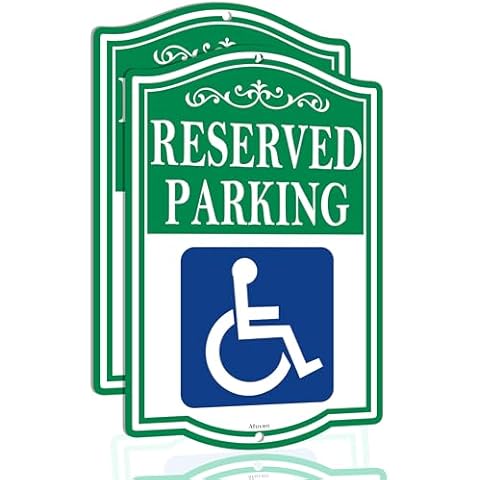 Reserved Parking Signs Handicap Parking Sign with Picture of Wheelchair Sign 12" x 18" Metal Rust Free Aluminum UV Protected Waterproof Easy Mounting Outdoor Use 2 Pack Cover
