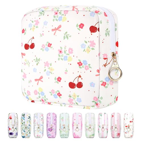 Image of Likesing 5.1'' Sanitary Napkin Storage Bag, Canvas Period Pouches for Teen Girls Women, Period Bag Tampon Holder for Purse Feminine Menstrual Sanitary Pad Pouch(Beige H9294)