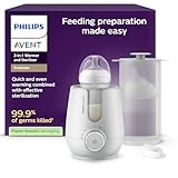 Philips Avent Premium 2-in-1 Warmer & Sterilizer - with Hospital-Standard Water Bath Technology, Smart Temperature Sensor, Hotspots Prevention, Chemical-Free Sterilization, with Tongs, Model SCF359/20