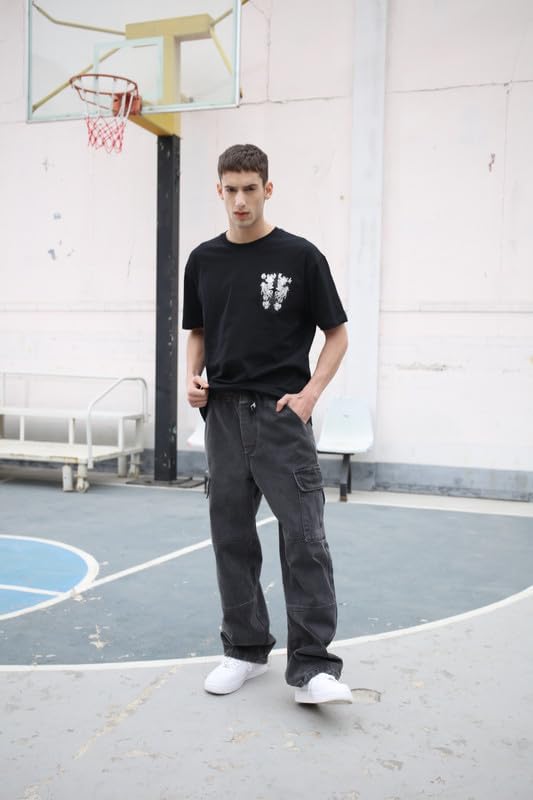 LOGEQI Mens Baggy Cargo Jeans Wide Leg Hip Hop Jeans Streetwear Loose Fit Denim Pants - Image 7
