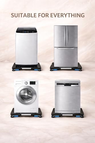 Image of Heavy Duty Adjustable Stand with 24 Wheels for Front and Top Load Washing Machine, Refrigerator, Dishwasher, Air Cooler, 6.5 to 11 kg Washing Machines (Extra Heavy Stainless Steel, Black)