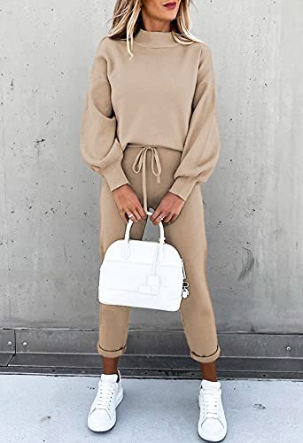 Fixmatti Women's 2 Piece Outfits Long Sleeve Pullover Sweatshirt Jogger Pants Sweatsuit Khaki M #TOP1