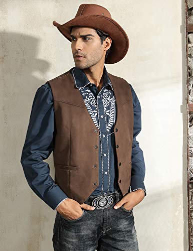 PJ PAUL JONES Men's Western Cowboy Suit Vest Slim Fit Faux Suede Leather Dress Vests Waistcoat for Wedding3