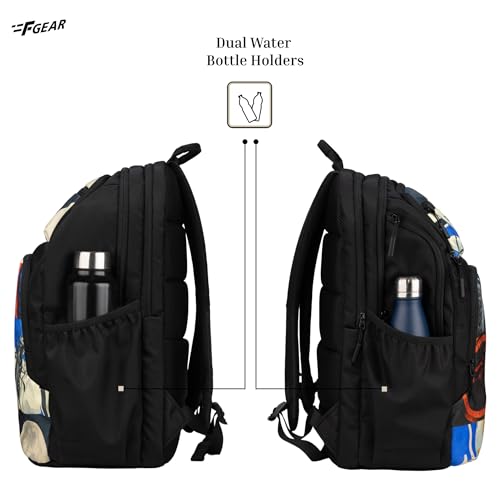 Image of F Gear Akira Black 26L Backpack, 3 Spacious Compartments, 3 Pockets and 1 Hidden Pocket|Anti theft Backpack|Airflow Padded Back Panel|Lightweight & Durable|Ideal for Office, Daily Use & Travel