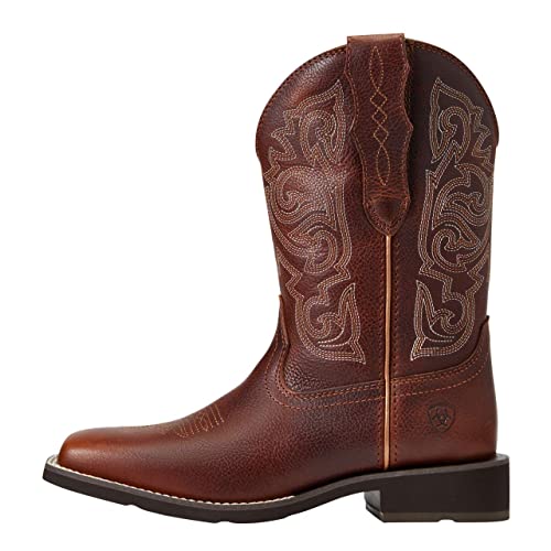 Ariat Womens Delilah Stretchfit Embroidery Square Toe Casual Boots Mid Calf Low Heel 1-2" - Brown2