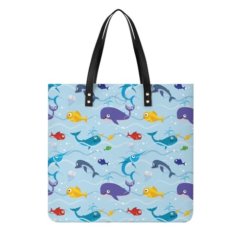 Sac à main poisson amusant femmes grand cabas de voyage fourre-tout bandoulière 39x39cm