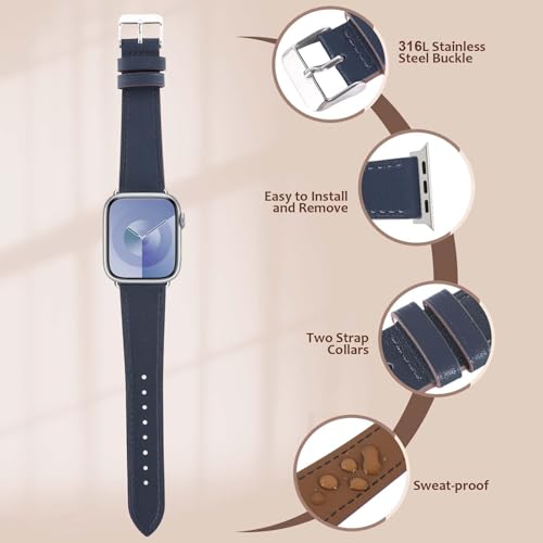 Genuine Leather Band Compatible with Apple Watch Bands for Women Men 49mm 46mm 45mm 44mm 42mm 41mm 40mm 38mm, Soft Leather Replacement Strap for iWatch Ultra/SE/Series 11 10 9 8 7 6 5 4 3 2 1