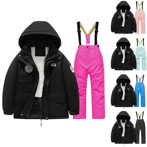 Betadog Toddler Girls Snowsuit Winter Clothes Baby Girl Down Jacket Kids Hooded Coat + Ski Pants Snow Outfits (Pink, 7-8 Years)