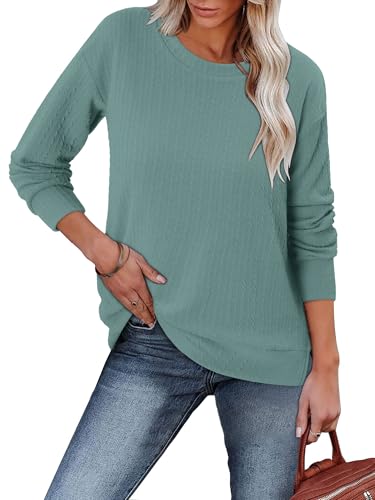 ONLYSHE Womens Shirts Long Sleeve Crewneck Tunic Tops Casual Lightweight Knit Solid Color Sweatshirts Trendy Blouse Basic Tee