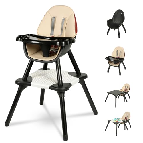 Image of Gofirst 6 in 1 Baby High Chair,Convertible High Chairs for Babies and Toddlers/Booster Seat/Table and Chair Set,Babies Feeding Chair/5-Point Harness,4-Position Removable Tray&PU Cushion Baby Highchair