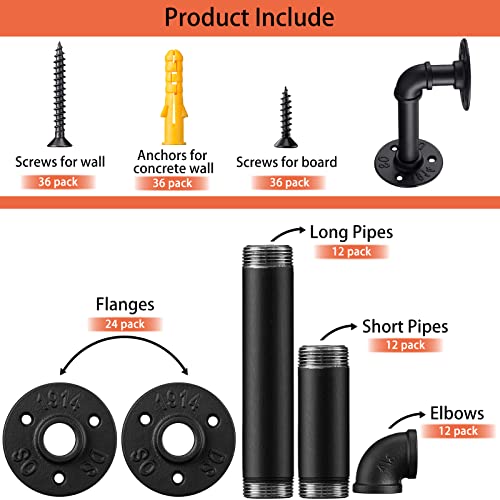 Industrial Diy Pipe Shelf Brackets,Vintage Black Iron Wall Mount Pipe Shelving Bracket, Rustic Home Pipe Shelf, 12 Pack #TOP6