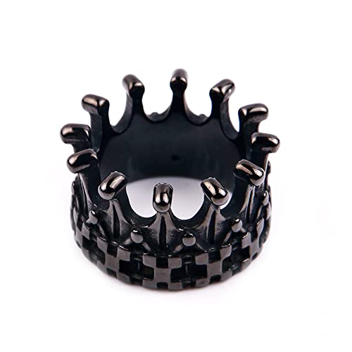 LAFATINA Royal Kingdom Crowns Rings for Men Women Stainless Steel King Queen Knight Domineering Bands Ring, Size 12