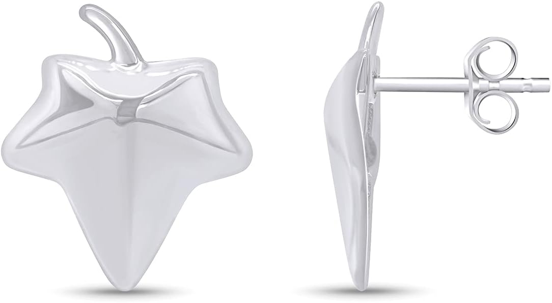 14k Gold Over Sterling Silver Ivy Leaf Stud Earrings