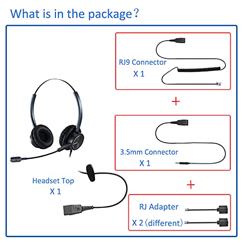 Mairdi Telephone Headset With Rj9 Jack & 3.5Mm Connectors For Call Center Office Deskphone Cell Phone Pc Laptop, Landline Phone Headset With Microphone Noise Canceling For Polycom Avaya Nortel #TOP4