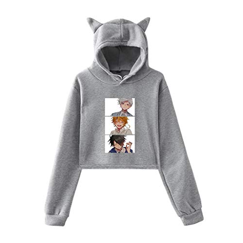 Novo moletom cropped The Promised Neverland com capuz Emma Norman Ray Cosplay orelha de gato cropped