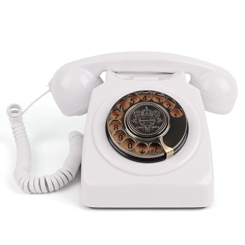 MCHEETA Corded Phone, Roary Phone for Landline, Retro Analog Telephone with Redial Function, Desk Phone for Home Office Hotel School, Vintage Style (White)
