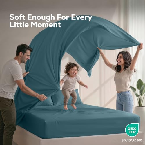 Image of Utopia Bedding Queen Sheet Set - 4 Piece Bed Sheets for Queen Size Bed, Soft and Breathable Microfiber, Includes 1 Fitted Sheet, 1 Flat Sheet and 2 Pillowcases (Blue Heaven)
