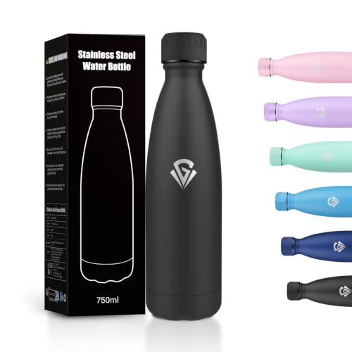 Edelstahl Trinkflasche 750ml, Vakuum Isolierflasche, Trinkflasche Isoliert BPA-frei, Thermosflasche Auslaufsicher, Wasserflasche für Laufen, Fahrrad, Erwachsene, Fitness, Radfahren, Schule, Sprudel