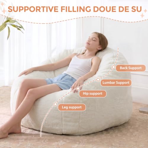Image of HUGHEAVEN Medium Memory Foam Bean Bag Chair for Adults & Kids - 3ft Fluffy Floor Chair Lounger| Cozy Faux Fur Reading Nook Chair, Comfy Beanbag Sofa Couch, Floor Seating Foam Seat with Filler