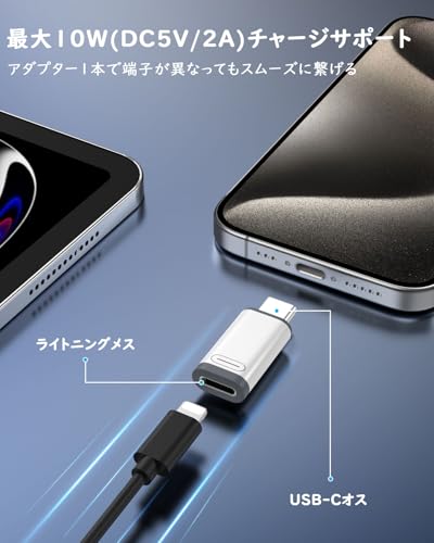 MoKo ライトニングからType C変換用アダプタ 4枚セット 紛失防止シリコンストラップ付き ライトニング to TypeC 変換アダプタ 480Mbpsデータ転送/10W充電対応 小型 iOS TypeC変換アダプター iPhone17e/Air/17/1615シリーズ/iPadPro/AirなどTypeC端末に対応 【OTG機能・イヤホン非対応】WhiteGray
